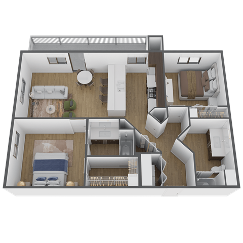Floor plan for 2 beds, 2 baths, 1168 sqft
